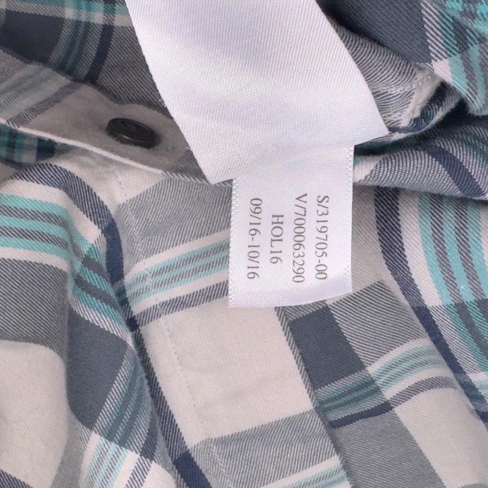 Banana Republic Men's Large Lightweight Flannel Shirt White Gray Blue Plaid‎